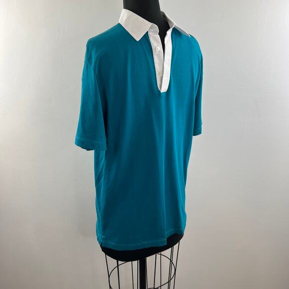 THEORY Green White Cotton Short Sleeve V-Neck Rugby Polo-Rope Jersey Top Size M - Picture 5 of 11